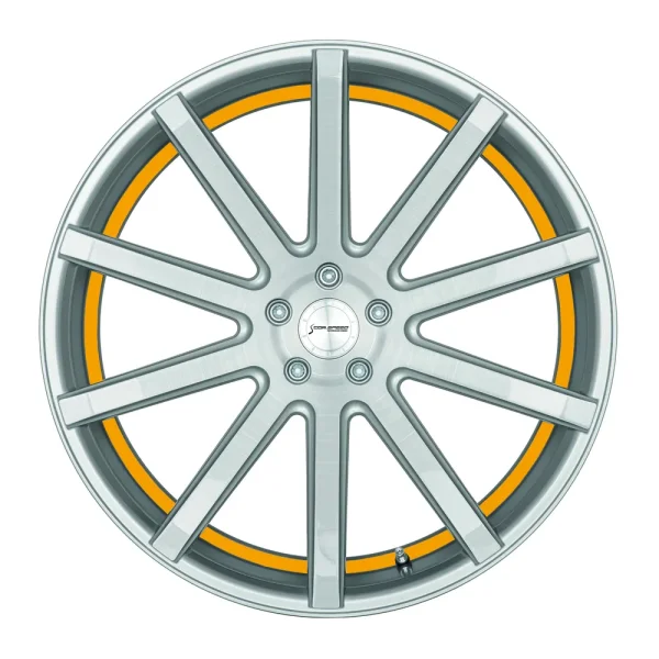 CORSPEED DEVILLE 10,5x20 / 5x112 ET25 Silver-brushed-Surface/ undercut Color Trim gelb mit Spurplatte S22050