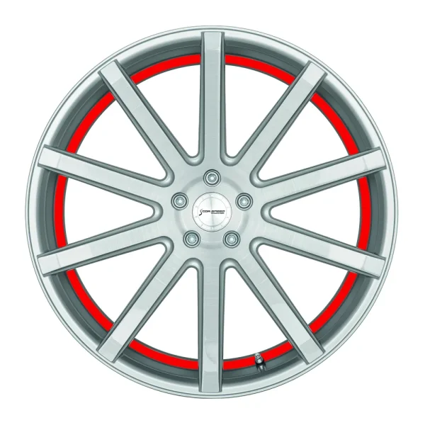 CORSPEED DEVILLE 9.5x22 / 5x112 ET20 Silver-brushed-Surface/ undercut Color Trim rot mit Spurplatte BCF22024